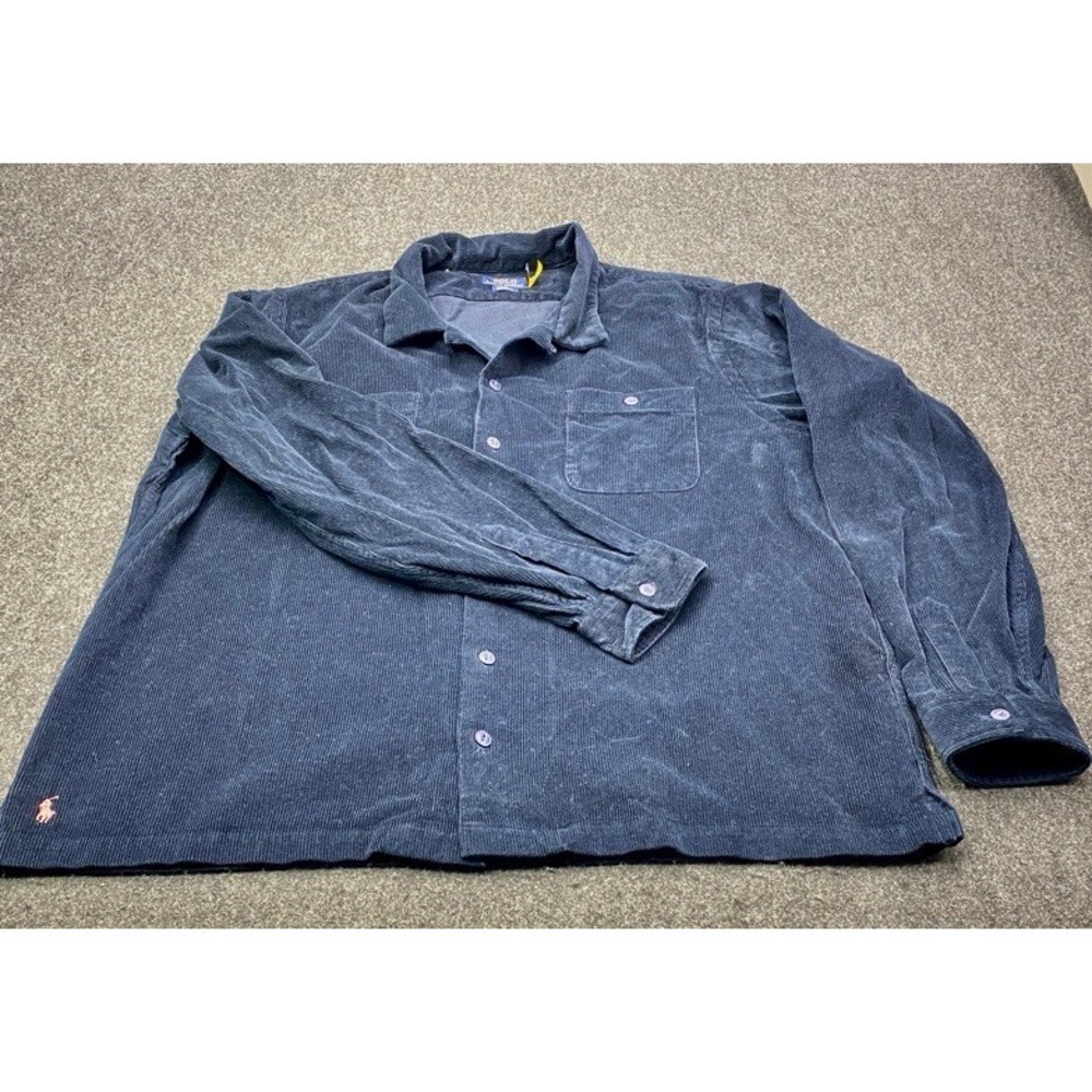 Polo Ralph Lauren Corduroy Shirt Mens XXL Navy Blue Classic Fit Long Sleeve